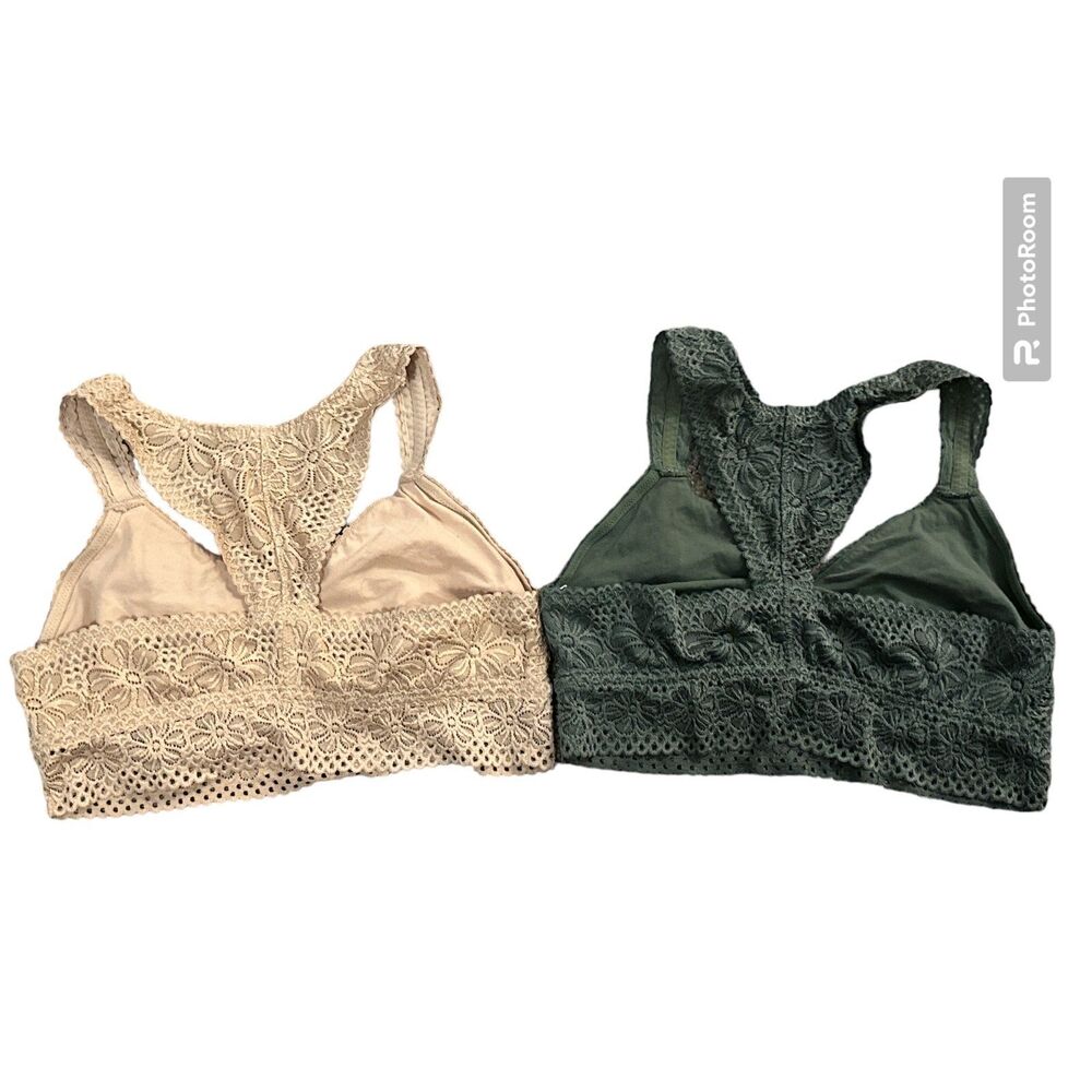 Lot of 2 Aerie XL Racerback Wireless Bralettes Taupe/Green - Picture 2 of 4